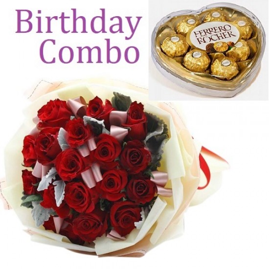 Birthday Package - Rose Bouquet + Ferrero Rocher Chocolate