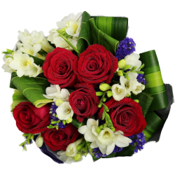 Bouquet of Half Dozen Roses mixed with White Flowers
